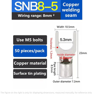 Conversions Tech SNB8-5 (50 pieces) Phoenix Snb1.25-3/4/5/6/8 Automotive Terminal Block Copper Wire Lug Connector Fork-Shaped U-Shaped Cold-Pressed Copper National