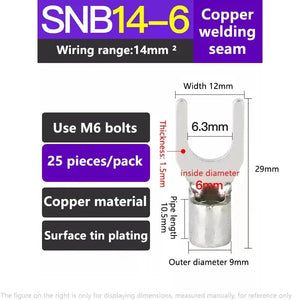 Conversions Tech SNB14-6 (25 pieces) Phoenix Snb1.25-3/4/5/6/8 Automotive Terminal Block Copper Wire Lug Connector Fork-Shaped U-Shaped Cold-Pressed Copper National