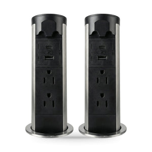 Conversions Tech Electrical > Embedded Power Pop-Up Countertop Power, Motorized, 2-Pack | 2 AC, USB-C PD 30 W, USB-A Each, UL Listed | 1670-999-2