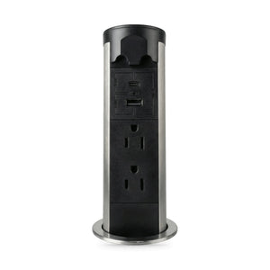 Conversions Tech Embedded Power Pop-Up Countertop Power, Motorized, Black | 2 AC, USB-C PD 30 W, USB-A, UL Listed | 1670-999