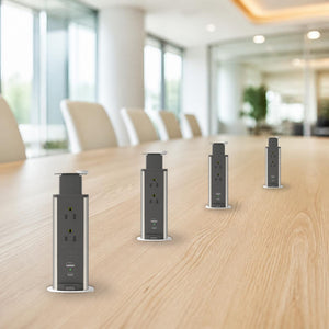 Conversions Tech Electrical > Embedded Power Pop-Up Countertop Power, Push-Lift, 4-Pack | 2 AC, USB-A + USB-C per Module, Recessed, Kitchen Island and Office Fit-Out | 1670-900-4
