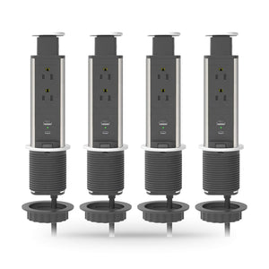 Conversions Tech Electrical > Embedded Power Pop-Up Countertop Power, Push-Lift, 4-Pack | 2 AC, USB-A + USB-C per Module, Recessed, Kitchen Island and Office Fit-Out | 1670-900-4