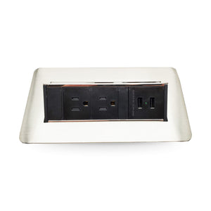 Conversions Tech Embedded Power Pop-Up Countertop Power, Rectangular, Chrome | 2 AC, 2 USB-A 2.4 A, Push-Lift | CT-106-01