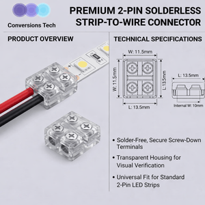Conversions Tech Premium 2-Pin Solderless Strip-to-Wire Connector 10 Pack