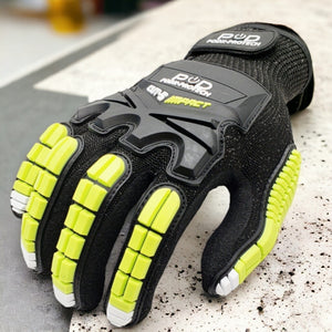 Conversions Tech Safety > Work Gloves PROTECH Impact Work Gloves, Sizes S to XXL | TPR Knuckle Guards, ANSI A4 Cut and Level 3 Puncture Palm, Touchscreen, Electricians and Construction | POD-PROTECH