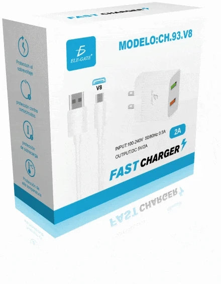 Conversions Tech QC 3.0 Fast Charger for Android Cell Phone 24W 2 USB 2.4A Micro V8 Cable 5V 3A Short Circuit SCP Adapters Compatible US UK
