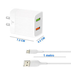 Conversions Tech QC 3.0 Fast Charger for Android Cell Phone 24W 2 USB 2.4A Micro V8 Cable 5V 3A Short Circuit SCP Adapters Compatible US UK