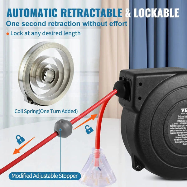 Conversions Tech Default Retractable 50FT 14AWG/3C SJTOW Power Cord Reel Extension Cord Reel