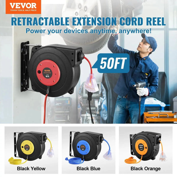 Conversions Tech Default Retractable 50FT 14AWG/3C SJTOW Power Cord Reel Extension Cord Reel