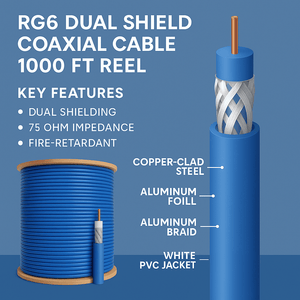 Sigma Wire & Cable Bulk Coax RG6 Coaxial Cable 1000 ft (Blue) — Dual-Shield 75 Ω, Foam PE | Sigma Wire