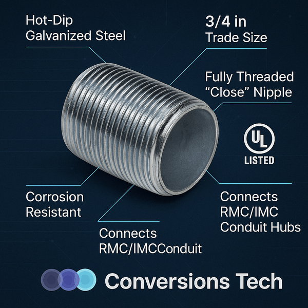 Conversions Tech Rigid Conduit Nipple, Close, HDG 1/2"