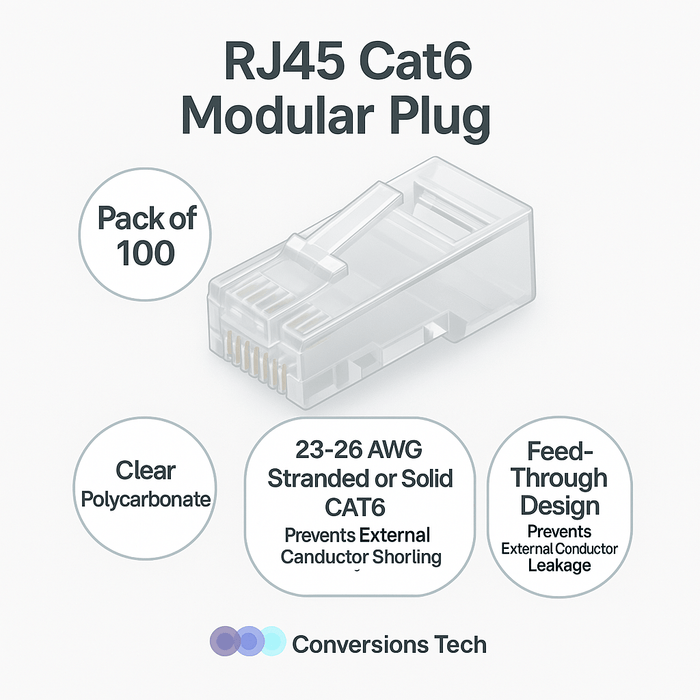 Conversions Tech Connectors RJ45 Connector | Cat6 Feed through Modular Plug Unshielded 100 pcs