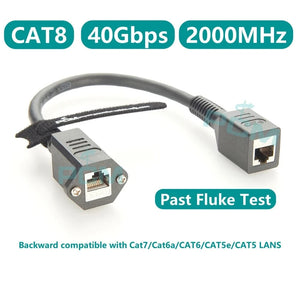Conversions Tech 1FT/0.3m / CAT8 Screw Panel Mount CAT8 Female to Female Extender Cable SFTP Ethernet Network LAN Cord RJ45 Keystone Jack Bulkhead 40Gbps 2000MHz