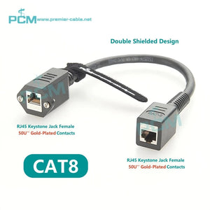 Conversions Tech 1FT/0.3m / CAT8 Screw Panel Mount CAT8 Female to Female Extender Cable SFTP Ethernet Network LAN Cord RJ45 Keystone Jack Bulkhead 40Gbps 2000MHz