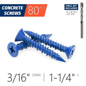 Conversions Tech As Shown SOFT-100 PCS 3/16 Inch X1-1/4 Concrete Screw Anchor Blue Flat Heads For Anchoring To Masonry, Block Or Brick Stucco
