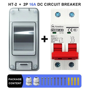 Conversions Tech 16A-Box-ExpBolt / with 2P DC500V MCB ‌Solar Disconnect Switch Box MCB Mini Circuit Breaker DC500V PV Distribution Box IP65 Waterproof HT-2 Photovoltaic Combiner Box