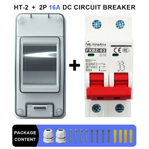 Conversions Tech 16A-Box-ExpBolt / with 2P DC500V MCB ‌Solar Disconnect Switch Box MCB Mini Circuit Breaker DC500V PV Distribution Box IP65 Waterproof HT-2 Photovoltaic Combiner Box