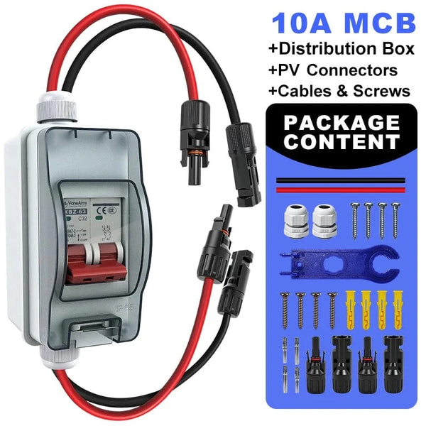 Conversions Tech 10A-Box-Wire-ExpBolt / with 2P DC500V MCB ‌Solar Disconnect Switch Box MCB Mini Circuit Breaker DC500V PV Distribution Box IP65 Waterproof HT-2 Photovoltaic Combiner Box