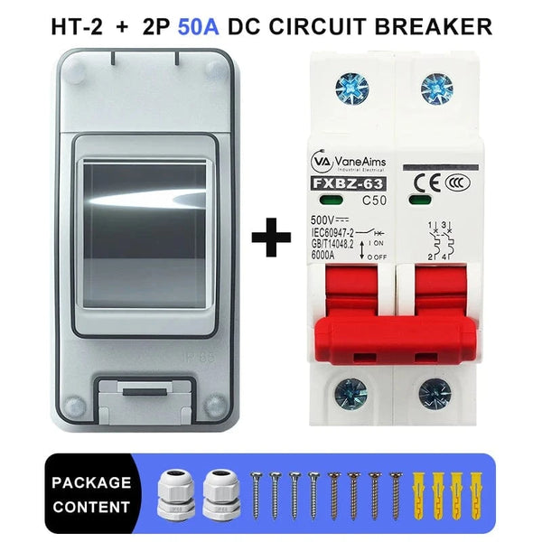 Conversions Tech 50A-Box-ExpBolt / with 2P DC500V MCB ‌Solar Disconnect Switch Box MCB Mini Circuit Breaker DC500V PV Distribution Box IP65 Waterproof HT-2 Photovoltaic Combiner Box