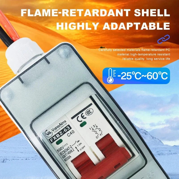 Conversions Tech ‌Solar Disconnect Switch Box MCB Mini Circuit Breaker DC500V PV Distribution Box IP65 Waterproof HT-2 Photovoltaic Combiner Box