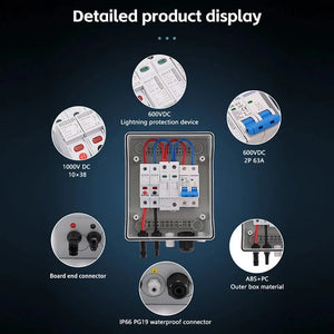Conversions Tech 1-1openXN / 600v Solar photovoltaic PV Combiner Box With Lightning Protection 1-input 1-out600V Fuse IP65 MCB SPD Waterproof pull-out Hard shell
