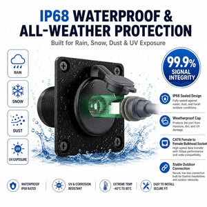 Conversions Tech Networking > Starlink Accessories Starlink Gen3 Pass-Through Wall Socket, RJ45 Cat6 Female to Female | IP68 Bulkhead, Weatherproof Cap, 1-1/2 in Cutout, RV, Marine and Off-Grid | CT-SK0110