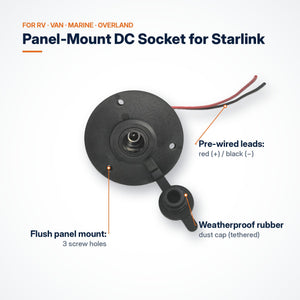 Conversions Tech Starlink Power Accessories Starlink Mini DC Power Panel Socket, Flush Mount | Tethered Dust Cap, Red/Black Pigtail Leads, RV, Van, Marine and Overland | CT-SK0114