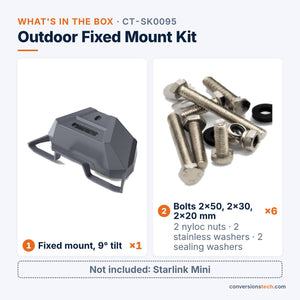 Conversions Tech Networking > Starlink Accessories Starlink Mini Outdoor Fixed Mount Kit | Vibration-Rated Bracket for RV Roofs, Yacht Rails and Trucks, Stainless Hardware | CT-SK0095