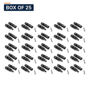 Conversions Tech Solar > MC4 Connectors Box of 25 ($5.00 ea) Staubli MC4 Original Connector Pair | Male and Female, 1500 V DC, 30 A, 10-12 AWG | 4904-9999