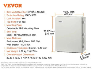 Conversions Tech 530 x 430 x 200 mm / CZECH REPUBLIC SucceBuy Outdoor Electrical Junction Box ABS Plastic&Hinged Cover Stainless Steel Latch IP67 Waterproof for Electrical Projects