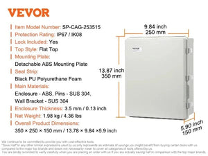 Conversions Tech 350 x 250 x 150 mm / spain SucceBuy Outdoor Electrical Junction Box ABS Plastic&Hinged Cover Stainless Steel Latch IP67 Waterproof for Electrical Projects
