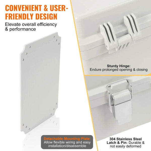 Conversions Tech SucceBuy Outdoor Electrical Junction Box ABS Plastic&Hinged Cover Stainless Steel Latch IP67 Waterproof for Electrical Projects
