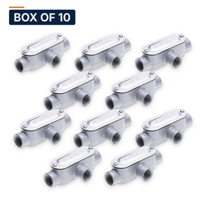 Conversions Tech Electrical > Conduit Fittings > Conduit Bodies Box of 10 ($12.10 ea) T Conduit Body 1-1/2 in. Threaded, Rigid/IMC, Copper-Free Aluminum, with Cover & Gasket | 675-30045
