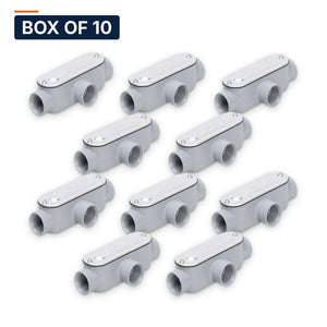 Conversions Tech Electrical > Conduit Fittings > Conduit Bodies Box of 10 ($11.89 ea) T Conduit Body 1-1/4 in. Threaded, Rigid/IMC, Copper-Free Aluminum, with Cover & Gasket | 675-30044