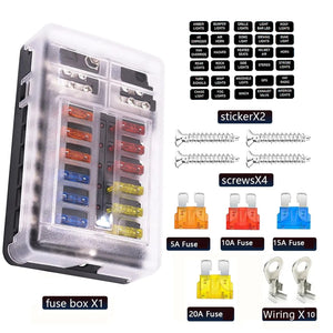 Conversions Tech Universal 12 Ways 6 Ways Blade Fuse Block 12V 32V Car Fuse Holder Box Marine Auto Fuse Connector Switch With LED Indicator Light