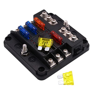 Conversions Tech Universal 12 Ways 6 Ways Blade Fuse Block 12V 32V Car Fuse Holder Box Marine Auto Fuse Connector Switch With LED Indicator Light