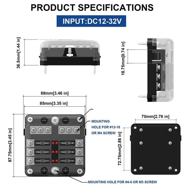Conversions Tech Universal 12 Ways 6 Ways Blade Fuse Block 12V 32V Car Fuse Holder Box Marine Auto Fuse Connector Switch With LED Indicator Light