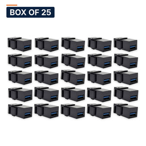 Conversions Tech Keystone Box of 25 ($3.16 ea) USB 3.0 Keystone Coupler, Type A Female to Female, Black | 5 Gbps Feed-Through | 5100-095