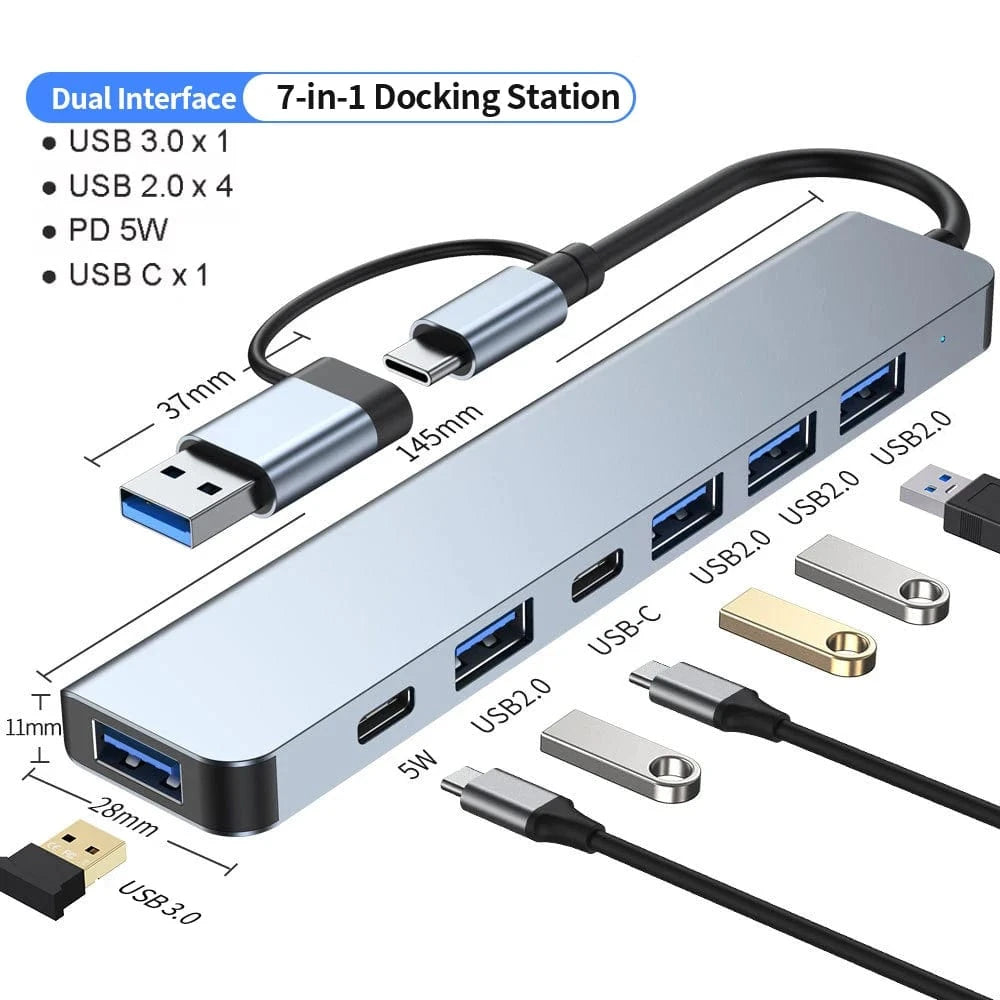 USB C Hub USB Hub 3.0, Aluminum 7 in 1 USB Extender, USB Splitter with ...