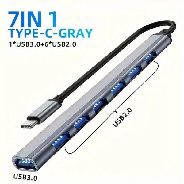 Conversions Tech 7 in 1 Type-C USB C Hub USB Hub 3.0, Aluminum 7 in 1 USB Extender, USB Splitter with USB 3.0, 4 X USB 2.0 and 2 USB C Ports USB Distributor