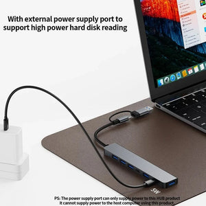 Conversions Tech USB C Hub USB Hub 3.0, Aluminum 7 in 1 USB Extender, USB Splitter with USB 3.0, 4 X USB 2.0 and 2 USB C Ports USB Distributor