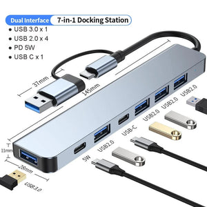 Conversions Tech USB C Hub USB Hub 3.0, Aluminum 7 in 1 USB Extender, USB Splitter with USB 3.0, 4 X USB 2.0 and 2 USB C Ports USB Distributor