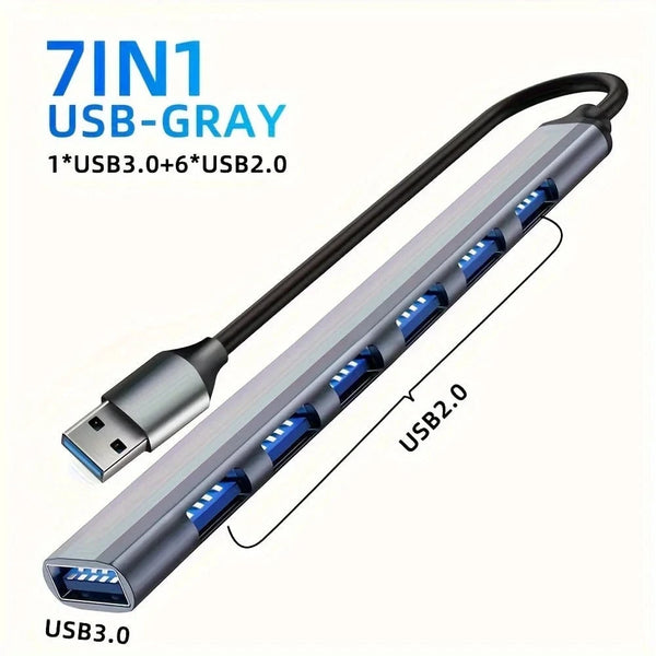 Conversions Tech USB C Hub USB Hub 3.0, Aluminum 7 in 1 USB Extender, USB Splitter with USB 3.0, 4 X USB 2.0 and 2 USB C Ports USB Distributor