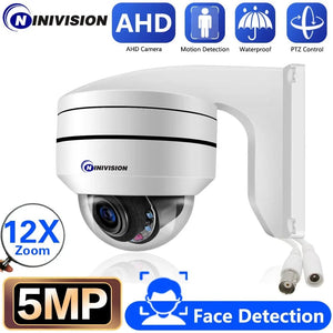 Conversions Tech 12X Zoom 5MP PTZ Cam Wired CCTV 12X PTZ Zoom Face Analog Camera 5MP Outdoor Night Vision Video Surveillance Security Camera BNC For 4K AHD DVR System