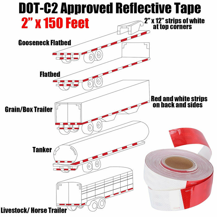 Dot-C2 Red/White Reflective Safety Conspicuity Adhesive Tape 2 Inch x 150 Feet