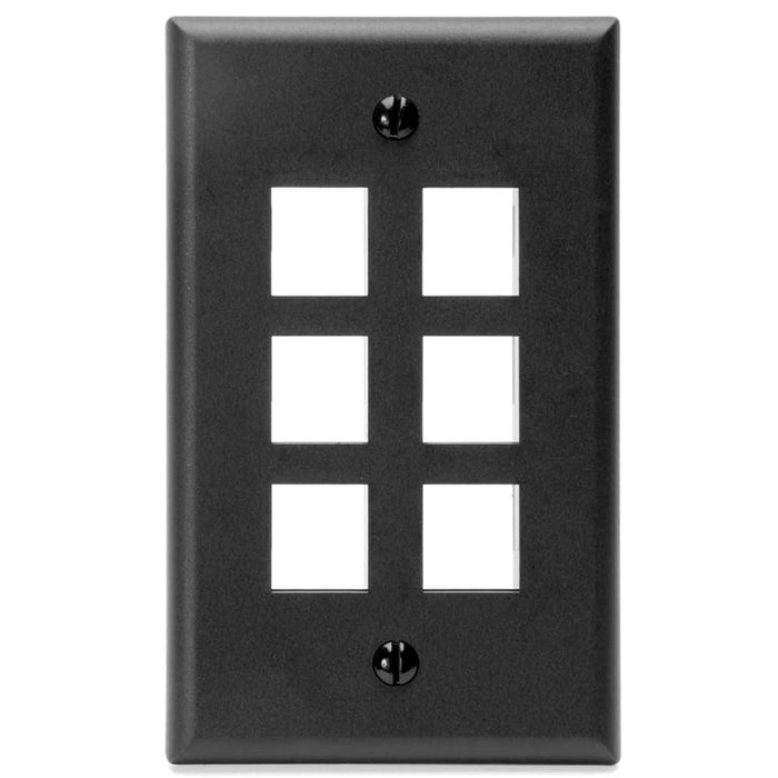 Keystone Wall Plate  |  6 Hole,  1 Gang,  Black