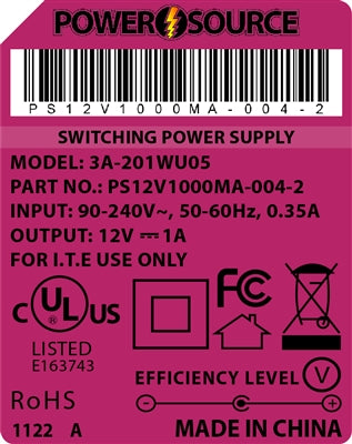 Theta | Power Supply | 12V 1000MA 2.5 x 5.5 Desktop Two Piece - Conversions Technology