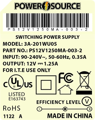 Theta | Power Supply | 12V 1250MA 2.1 x 5.5 Desktop Two Piece - Conversions Technology