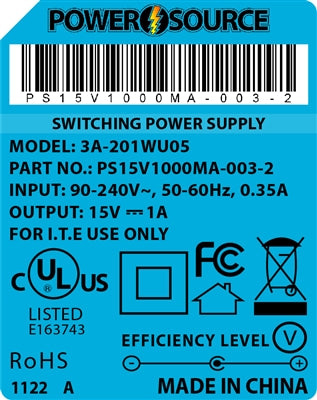 Theta | Power Supply | 15V 1000MA 2.1 x 5.5 Desktop Two Piece - Conversions Technology