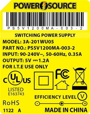 Theta | Power Supply | 5V 1200MA 2.1 x 5.5 Desktop Two Piece - Conversions Technology